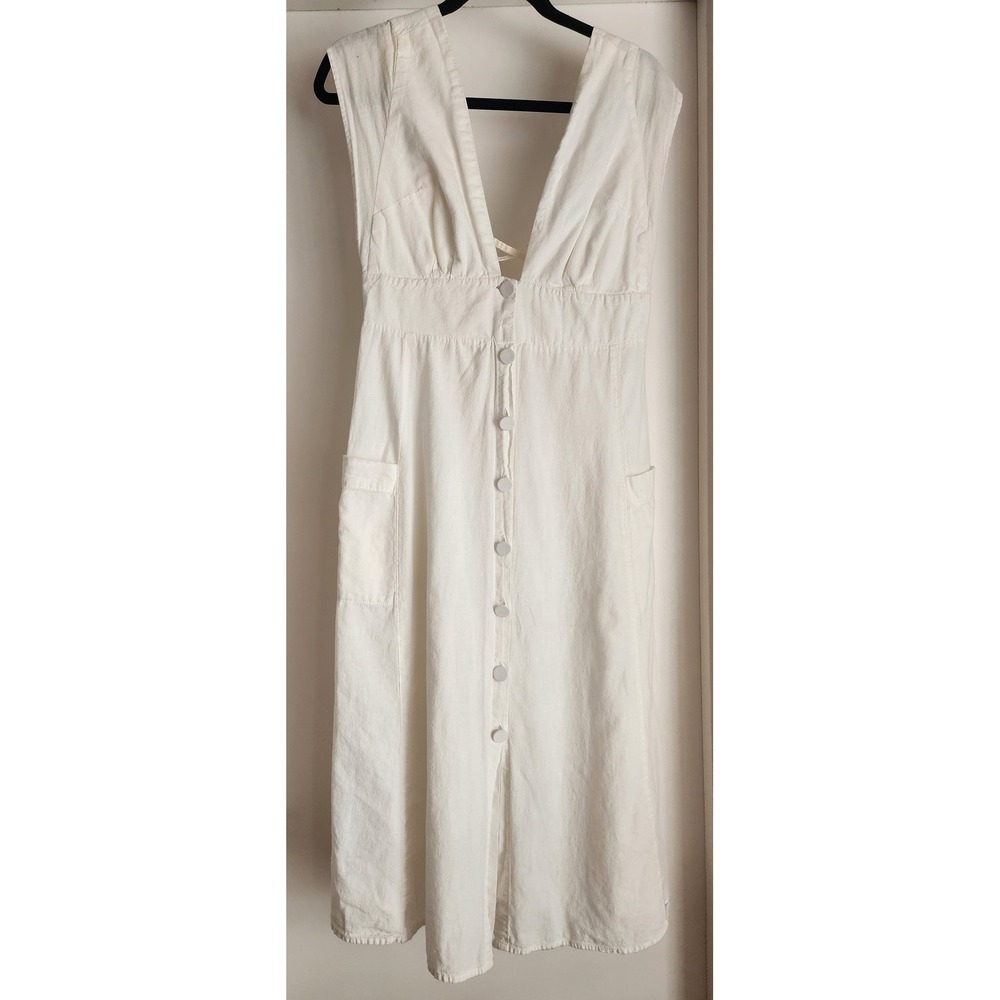 ASOS Midi Dress Size 4 White Sleeveless V-Neck Cotton Linen Boho Sundress